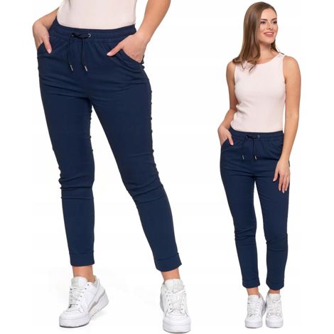 Pantaloni da jogging da donna, eleganti, casual, in cotone, comodi, alla moda, Moraj M, blu navy (1/5)