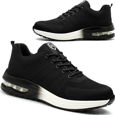 Safety Shoes, Men's and Women's Lightweight Safety Sneakers, Breathable and Comfortable Work Shoes with Steel Toe Cap, Black and White, Size 37 (1/5)