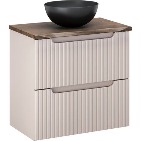 Meuble salle de bain suspendu simple vasque NOVA cachemire 60 cm avec plan vasque effet chêne Casella et 2 tiroirs (1/5)