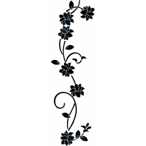 Adesivi murali a specchio in acrilico con motivo floreale e rampicante, elegante adesivo murale con specchio, decorazione murale a specchio per casa, soggiorno, camera da letto, nero 56 (1/5)