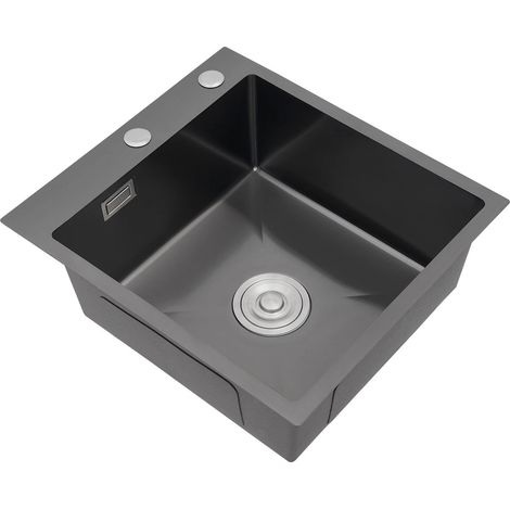 Fregadero de acero inoxidable, fregadero de cocina rectangular moderno, fregadero de cocina de encastre con tubos de desagüe, para hogares, restaurantes, lavaderos, cocinas, 50 x 45 x 20 cm, Negro