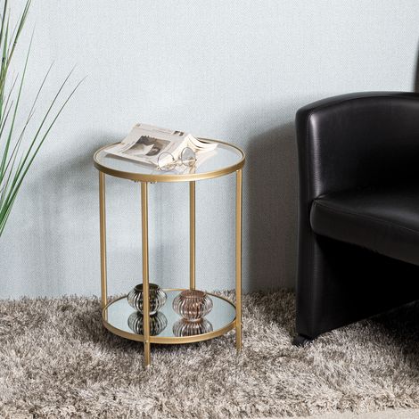 Table d'appoint ronde 39x55 cm en verre et métal doré