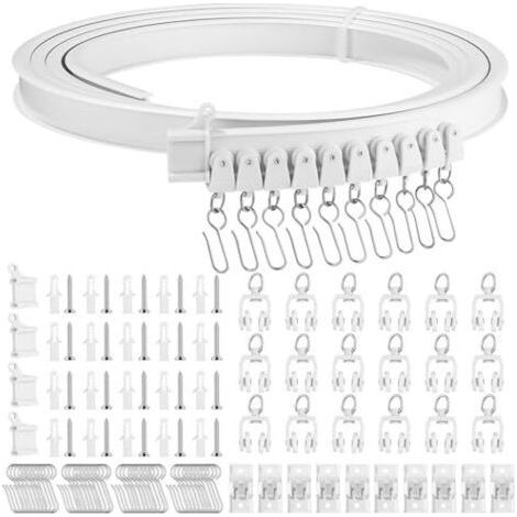 Rail de rideau de plafond flexible, 3 Mètres Rail de Rideau incurvé avec rouleaux silencieux, Support mural de plafond pliable pour separation de Piece, Rideaux, Chambre, Balcon (1/5)