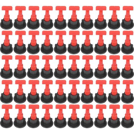 Système de nivellement de carrelage Kit de niveleur de sol professionnel en acier inoxydable avec clé pour la rénovation de la maison ensemble d'outils d'espacement de carrelage (Noir Rouge) (1/5)