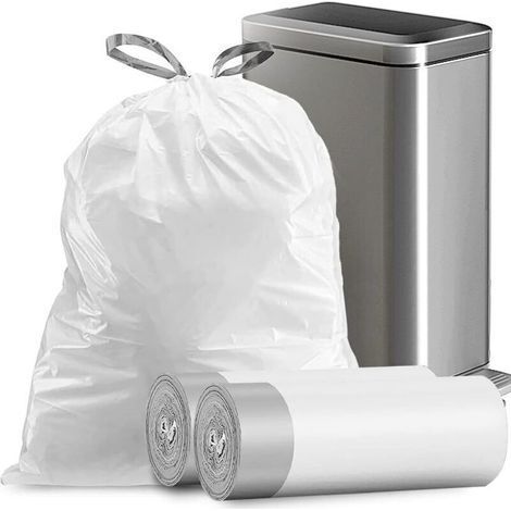 8 Gallon Trash Bags with Drawstring, Strong Medium Kitchen Trash Bag, White Trash Can Liners, 22 x 23, (34 Count) (1/5)