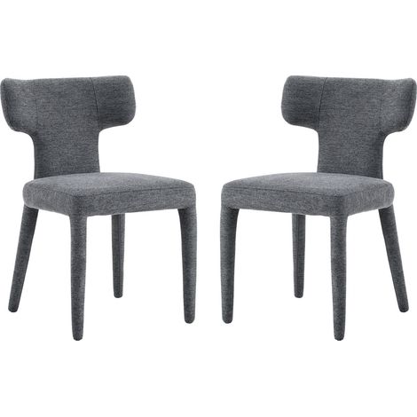 Set di 2 sedie da pranzo moderne grigie, schienale a T, seduta imbottita e gambe in metallo (1/5)