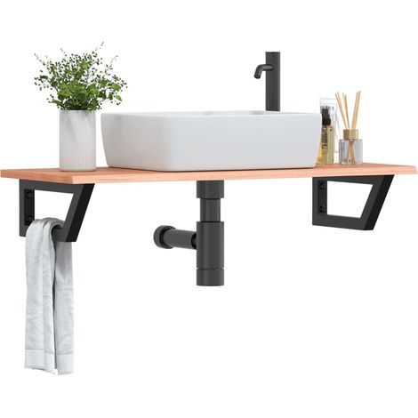 Waschtischplatte mit Halterung Stahl und Massivholz Eiche