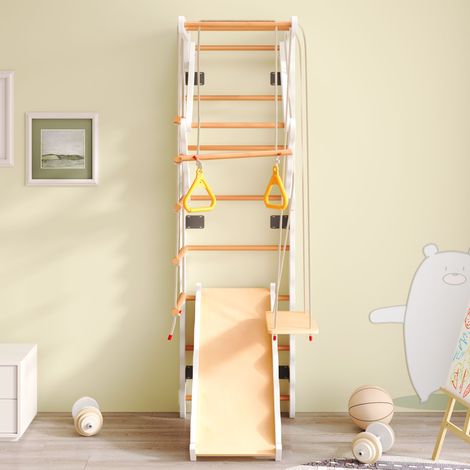 Structure escalade 6 en 1 – Mur d’escalade, toboggan, balançoire, échelle, anneaux, extérieur