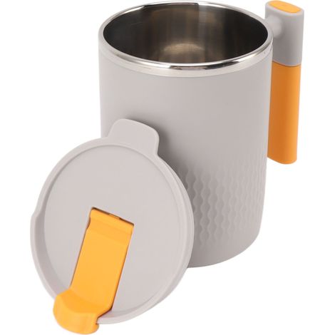 450 ml Edelstahl-Thermosbecher mit Henkel und Deckel für Büro, Schule und Zuhause, hellgrau (1/5)