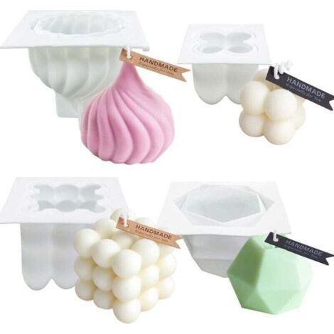 4 Pieces Silicone Candle Molds, XU, Bubble Candle Mold, 3D Non-Stick Chocolate Baking Molds, Silicone Candle Wax Molds, Handmade Soap, Pudding - (1/4)