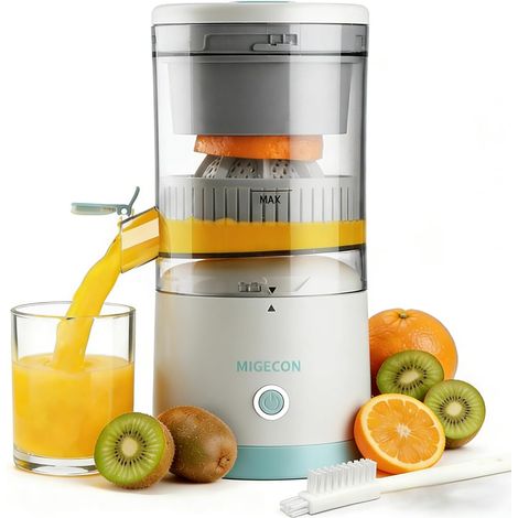 MIGECON Presse Agrumes Electrique, Extracteur de Jus Portable avec Chargeur, Anti-Gouttes, sans BPA, avec Câble USB et Brosse de Nettoyage, Pièces Lavables Lave-Vaisselle, Blanc (1/5)