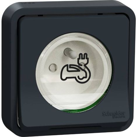 Schneider Electric – Prise de courant 2P + T renforcée pour VE – MUR36011 – Encastrée pour garages et parkings – Indice de protection IP44 – Anthracite (1/5)