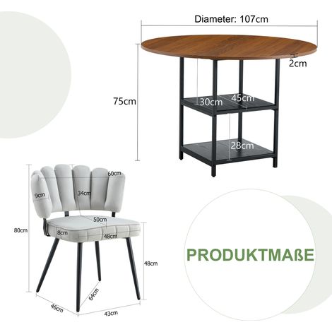 Conjunto de mesa redonda de 107 cm con 2 sillas de tela gris claro y almacenamiento doble (1/5)