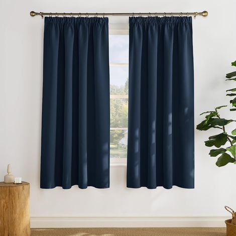 Thermal Blackout Curtains with Ruffle Tape for Bedroom Opaque Anti-Cold Heat UV Panels for Home Interior Window Decoration, 2 Pieces, Dark Blue, L 140 x H 175 cm (1/5)