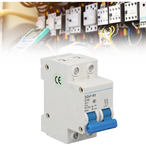 Disjoncteur miniature DZ47-63 C10 2P 400 V 10 A, montage sur rail DIN, pouvoir de coupure 6000 A (1/5)