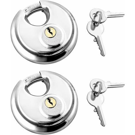 Lot de 2 Cadenas avec Manille en Acier Inoxydable Verrouillage du Disque 2 Clés , Cadenas Extérieur Cadenas Résistant aux Intempéries