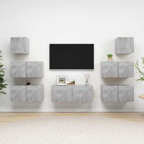 vidaXL Set muebles de salón TV 7 pzas madera ingeniería gris hormigón (1/5)
