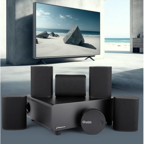 Système home cinéma 5.1 48,8x41,8x31 cm en tissu noir, facile à monter, salon FloraGrace (1/5)