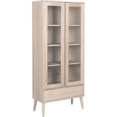 Estantería Norsica Daltea 104 , Cerrable, Con cajones, Con puertas, MDF, Vidrio templado, Chapa de madera natural, Número de puertas: 2, Número de cajones: 1, 178x80x37cm (1/5)