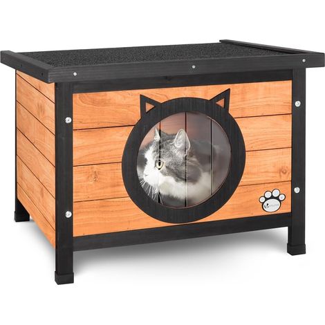 VOUNOT® Katzenhaus aus Holz, Katzenhaus mit Asphaltdach, Draussen Katzenhütte 57 x 45 x 43 cm