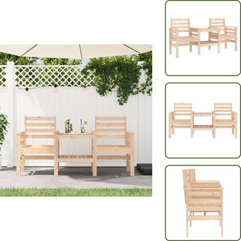 The Living Store Panca da Giardino con Tavolino 2 Posti Legno Massello di Pino - Tavolino da giardino