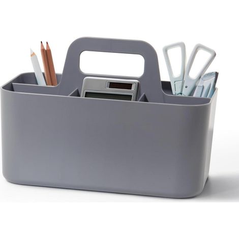 Panier de rangement en plastique gris avec poignée, multifonctionnel (1/5)