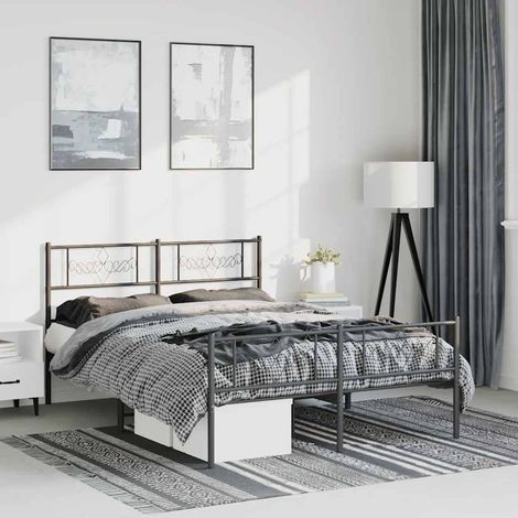 Metal Bed Frame without Mattress with Footboard Black 150x200cm vidaXL (1/5)