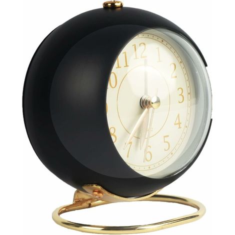 Retro Analog Alarm Clock, Metal Alarm Clock Silent and Non Ticking, Loud Alarm Bedside Alarm Clock, Battery Powered, for Bedroom, Kitchen, Office (Black) (1/5)