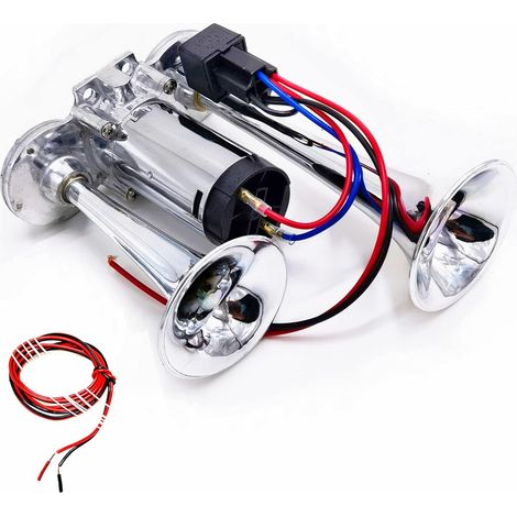 Klaxon Électrique 12V Double Tube 165db - Trompettes Haut et Bas Ton Argent Étanche pour Voiture, Camion, Bateau, Moto (1/5)