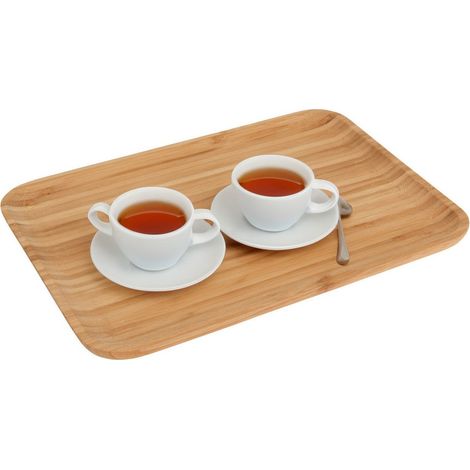 Plateau de service en bambou naturel 33x23 cm brun clair - plateau de présentation pour buffet et restaurant (1/4)