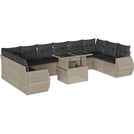 vidaXL Set Divani da Giardino 11 pz con Cuscini in Polyrattan Grigio (1/5)