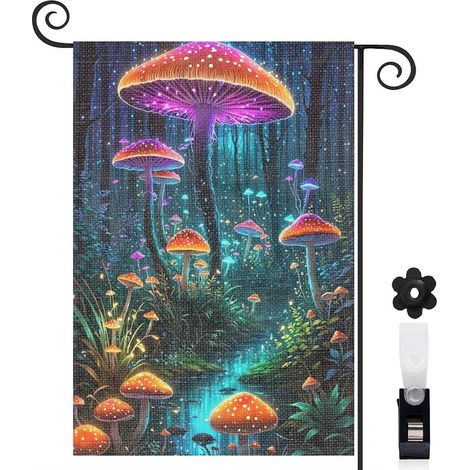 Drapeau de jardin Bienvenue en toile double face 30 x 45 cm décoratif et élégant décoration extérieure (1/5)
