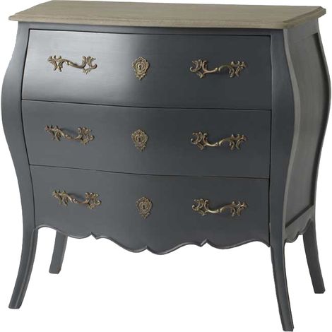 Commode 3 tiroirs en chêne gris L80 cm – Style baroque – Capacité de rangement optimale – Collection Murano Céleste – Amadeus (1/5)