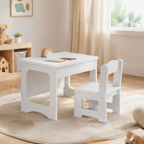 Bureau et Chaise pour Enfant avec Plateau Réversible Tableau Noir, 3 à 6 Ans, Blanc (1/5)