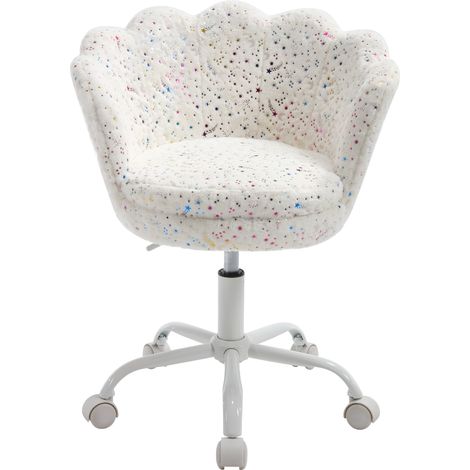 Wahson Sedia da Scrivania in Pelliccia, Sedie Studio Bambina Poltrona Girevole Regolabile in Altezza Sedia da Studio per Cameretta,Bianca