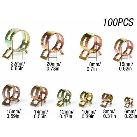 Vente chaude-Clip à ressort pour tuyau d'essence, 100 clips de tuyau avec boîte de rangement (6-22 mm, taille 10) (1/4)