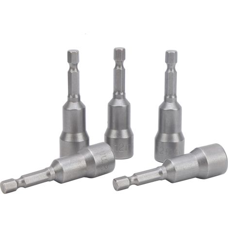 12mm chrome vanadium hexagonal socket with strong magnet and high-strength nut, pistol drill bit, electric pneumatic wrench socket, 5 pieces (1/5)