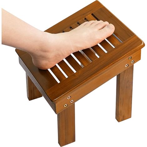 Repose-Pieds de Douche en Bois de Teck pour se Raser Les Jambes Tabouret de Douche Robuste pour Le Rasage de la Douche, Marchepied de Douche en Bois pour Salle de Bain (1/5)