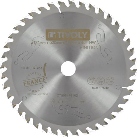 Tivoly • Lame de Scie Circulaire • Ø184mm • 40 Dents en Carbure • Excellente Finition • Pour Scie Portative • Pour Découpe du Bois