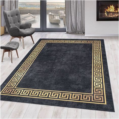 Tapis baroque noir lavable en machine Valencia Noir 160x230 (1/5)