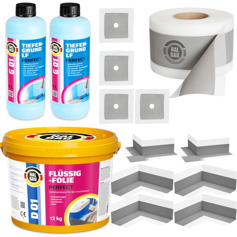HALBAU Dichtset für Duschabdichtung Bad Abdichtung Dichtband Flüssigfolie 12kg H31 (1/5)