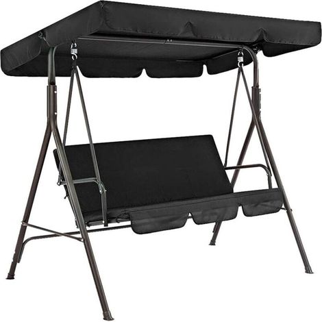 Toit PareSoleil pour Balançoire 3 Places, Polyester 190T Imperméable, Rechange pour Patio & Jardin Noir (1/4)