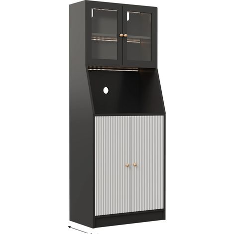 Aparador de cocina, iluminación LED, diseño moderno, negro. (1/2)