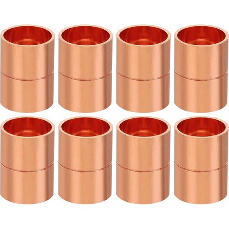 8pcs Manchons à Souder en Cuivre, 15mm Raccords de Couplage Tuyau, Raccord Tuyauterie Droit pour Raccordements Plomberie HVAC Climatisation Chauffage Réseaux, Épaisseur 1mm - 15 mm (1/5)