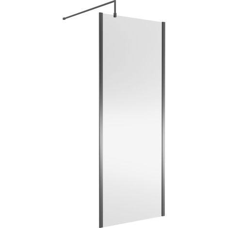 Nuie Outer Framed Wetroom Screen 1850mm High x 800mm Wide with Support Bar 8mm Glass - Brushed Pewter (1/5)