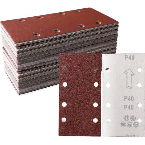 Lot 50 Feuilles Abrasives 93x185 mm – Auto-agrippant 8 trous, Grain 40 – Ponçage, Dérouillage (1/4)