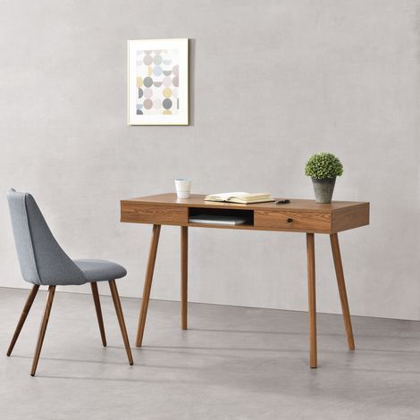 [En.Casa] – Bureau droit effet bois foncé 74 x 115 x 48 cm – Tiroir et rangement ouvert – Structure solide et entretien facile