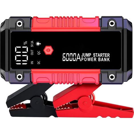 Booster Batterie Voiture 6000A, 26800mAh Démarreur de Voiture (Jusqu’à 10L Essence & 10L Diesel), 12V Portable Jump Starter avec Lampe à LED, Grand Écran LCD, Pinces de Sûreté Intelligentes