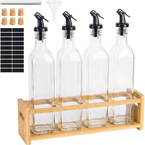 Glass oil bottle set with bamboo holder - 4 pack 229384388 229384388 (1/5)