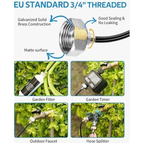 Brumisateur Exterieur, 8M Brumisateur Terrasse avec 7 Buse Brumisateur +2 Buses de Rechange+1Adaptateur (en Laiton, 3/4") Brumisateur pour Patio Jardin Serre Trampoline pour Parc Aquatique (1/5)
